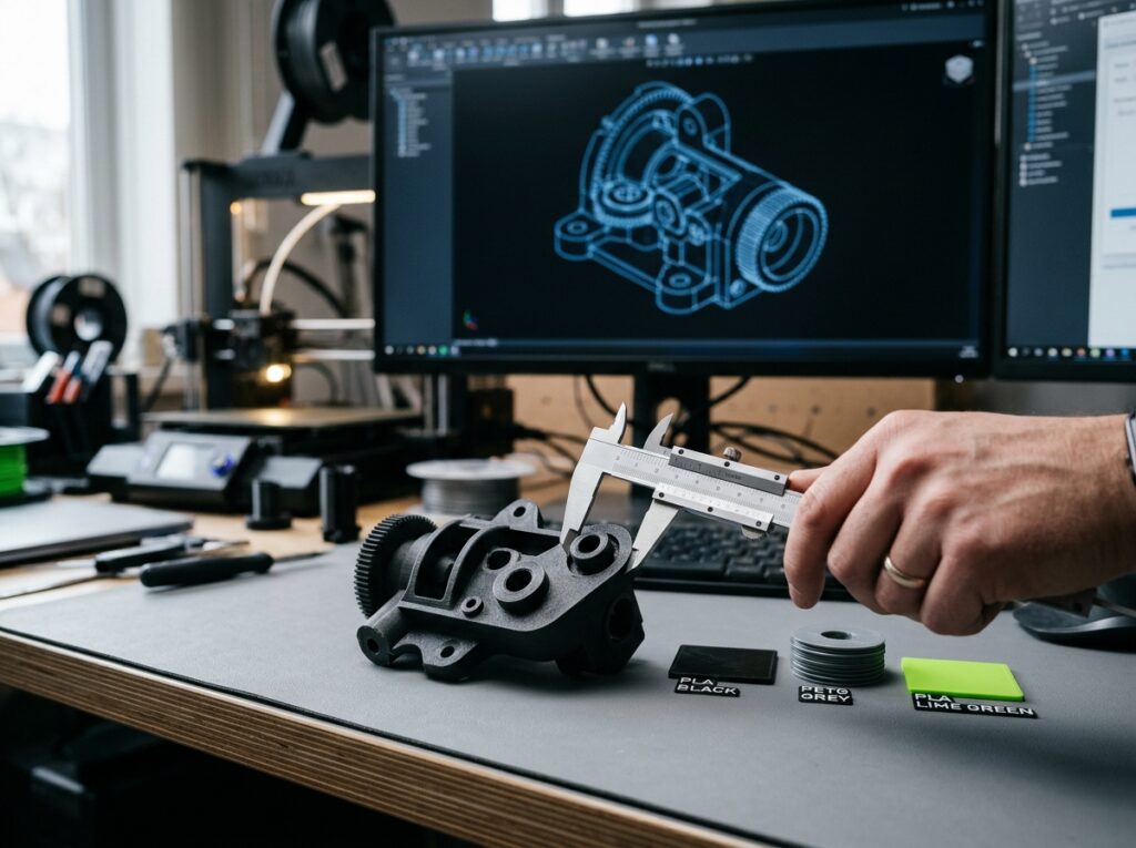 Progettazione CAD e misura con calibro di un prototipo stampato in 3D