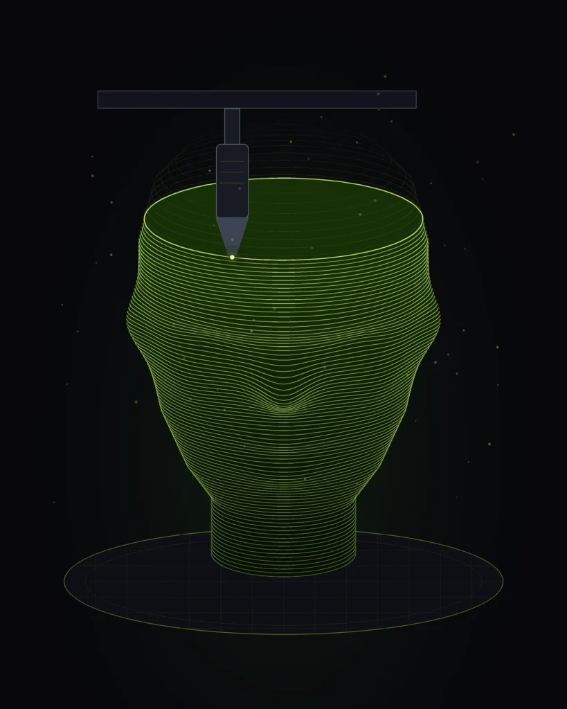Illustrazione di un volto stampato in 3D strato dopo strato