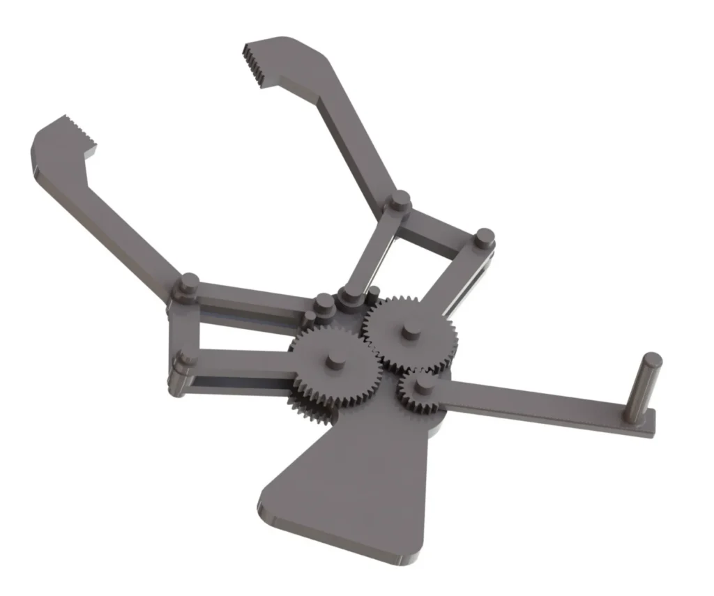 Pinza su misura per braccio robotico con ingranaggi, modello 3D